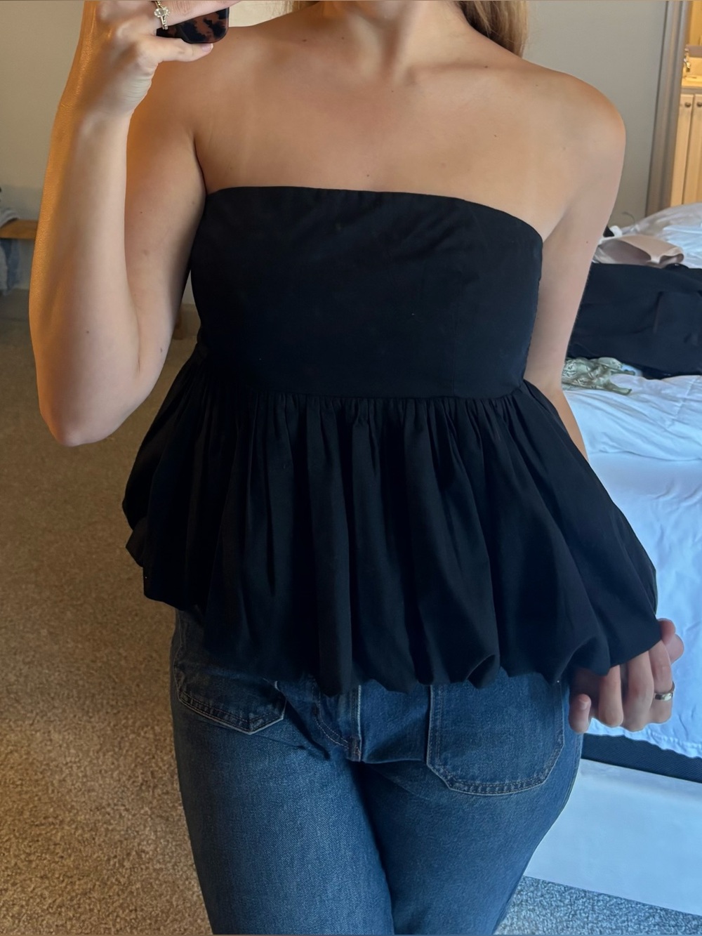 Abercrombie & Fitch Black Strapless Peplum Camisole